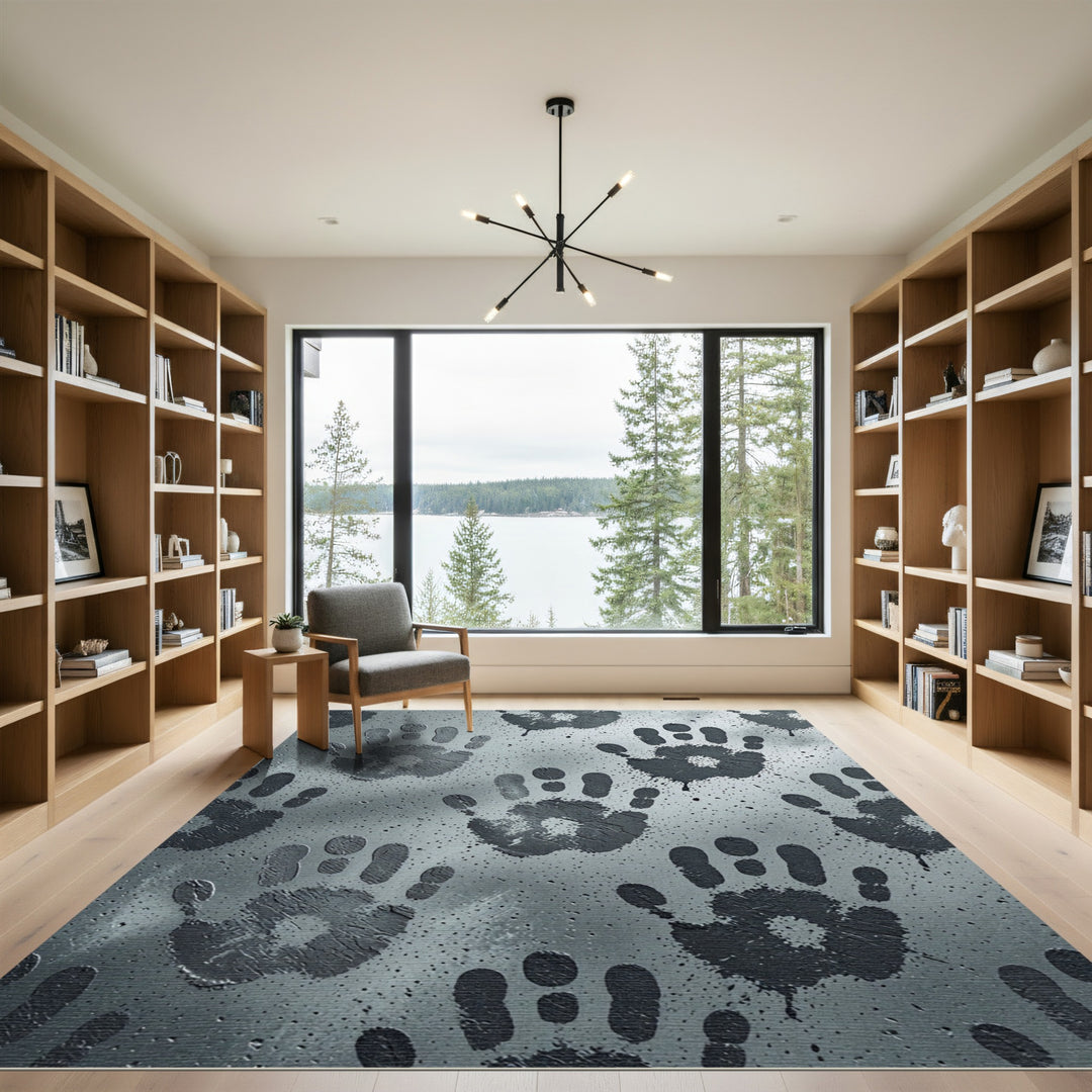 Grim Handprint Splatter Gray Rug