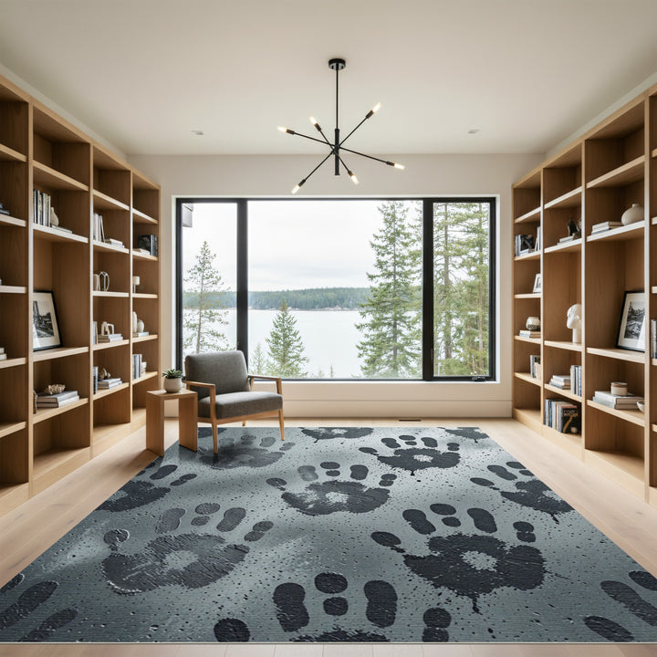 Grim Handprint Splatter Gray Rug