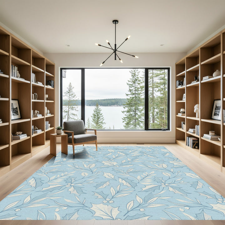 Soft Blue Holly Berry Branch Rug