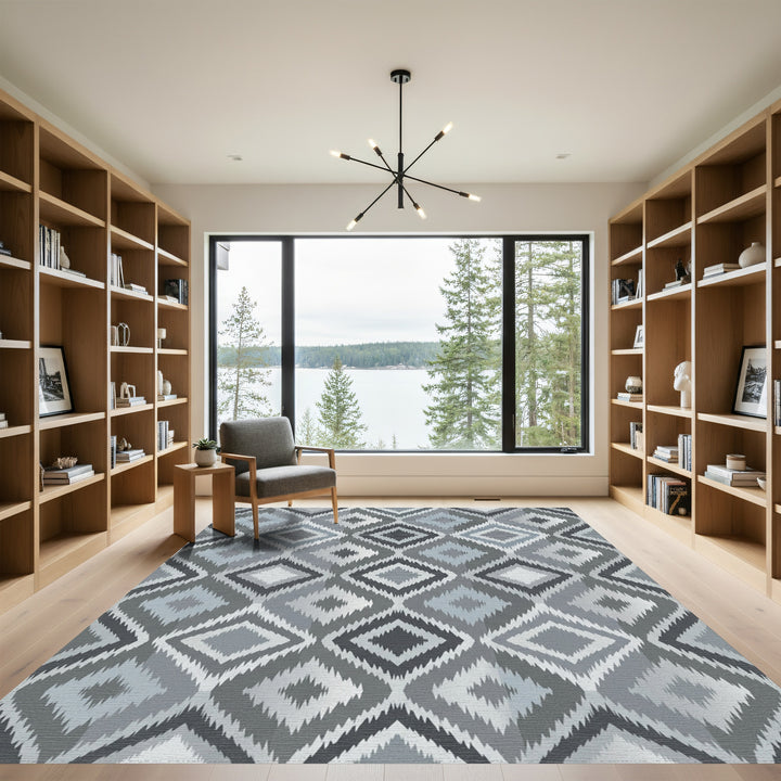 Gray Diamond Tribal Geometric Rug