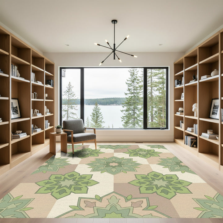 Sage Green Floral Mandala Square Rug