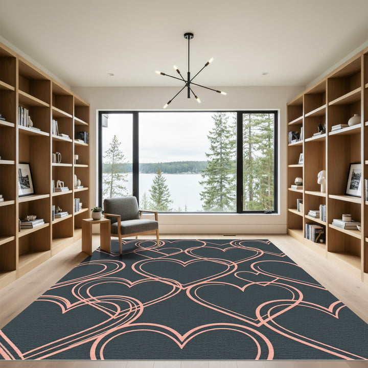 Pink Hearts Dark Gray Abstract Rug