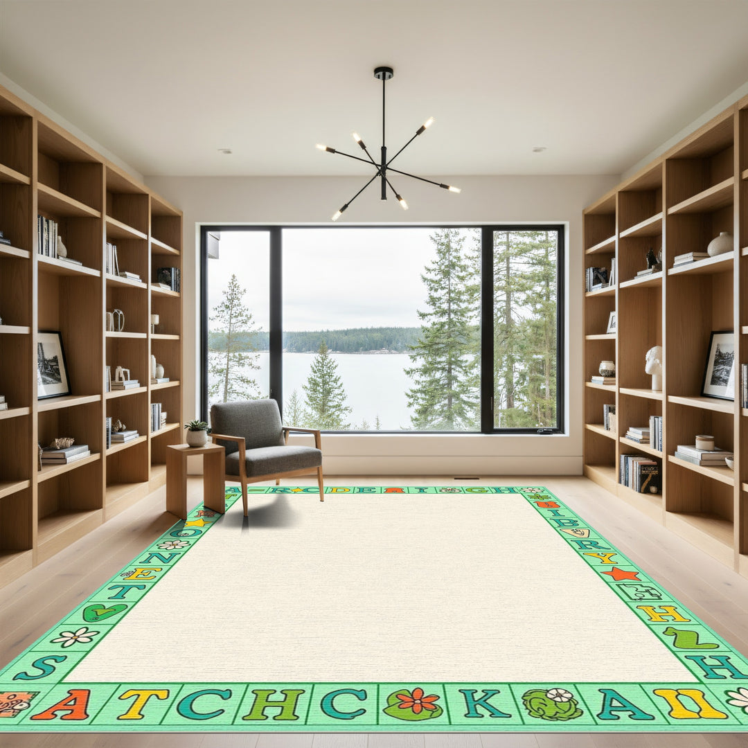 Retro Alphabet Border Green Rug