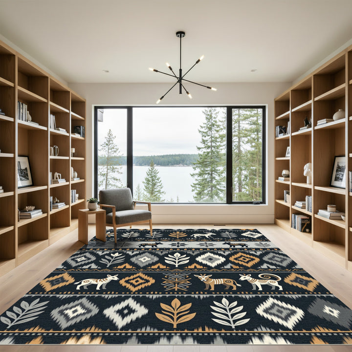 Tribal Animal and Leaf Abstract Rug