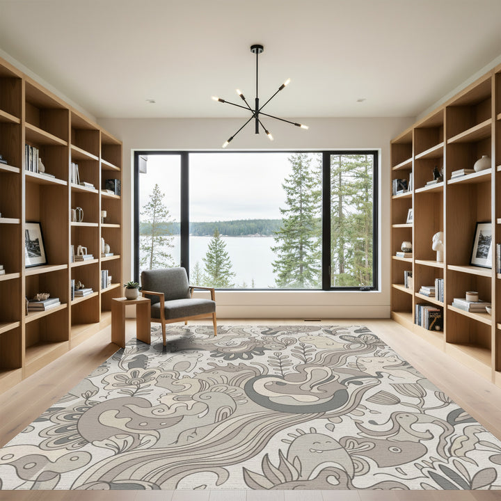 Whimsical Neutral Creature Garden Rug