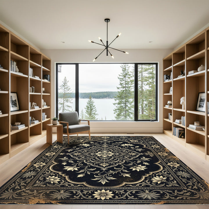 Elegant Noir Blossom Artistry Rug