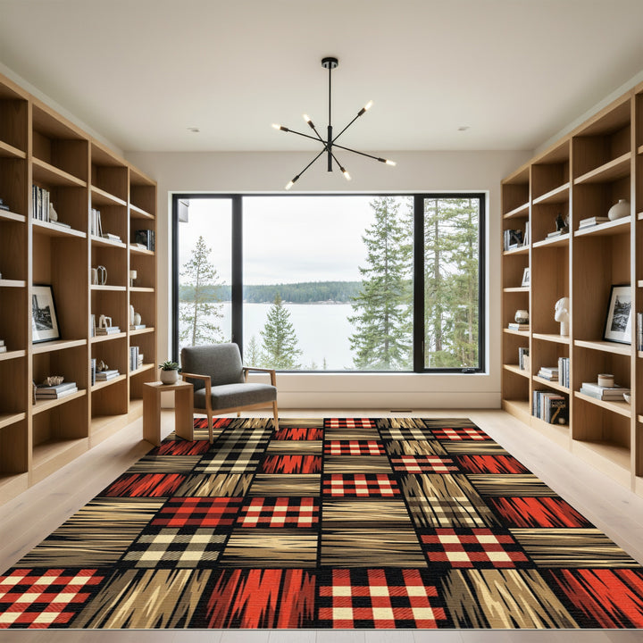 Rustic Gingham Wood Patchwork Rug