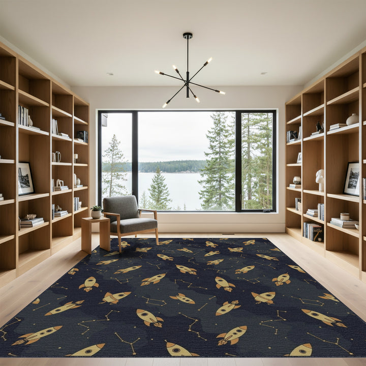 Golden Rockets and Constellations Aboard Rug