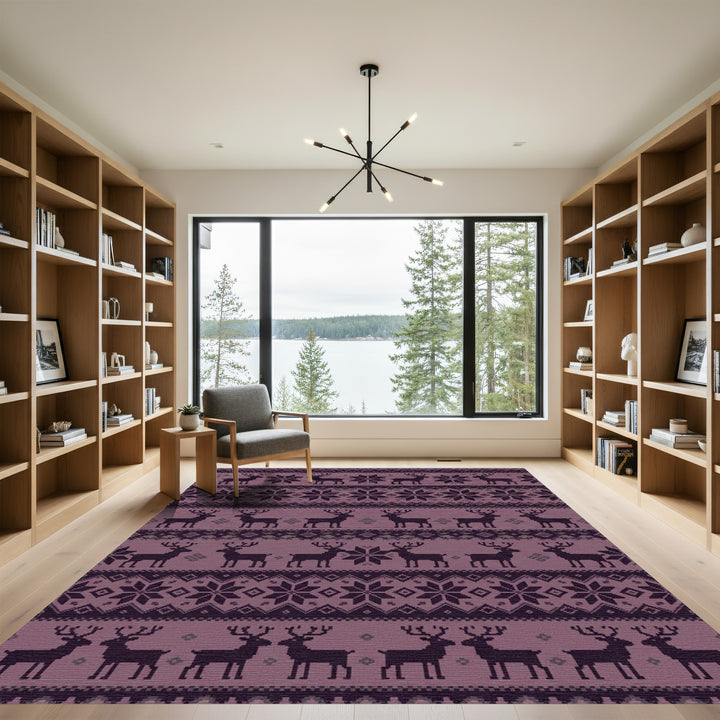 Purple Reindeer Snowflake Nordic Kilim Rug
