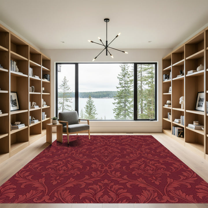 Rich Crimson Damask Flourish Rug