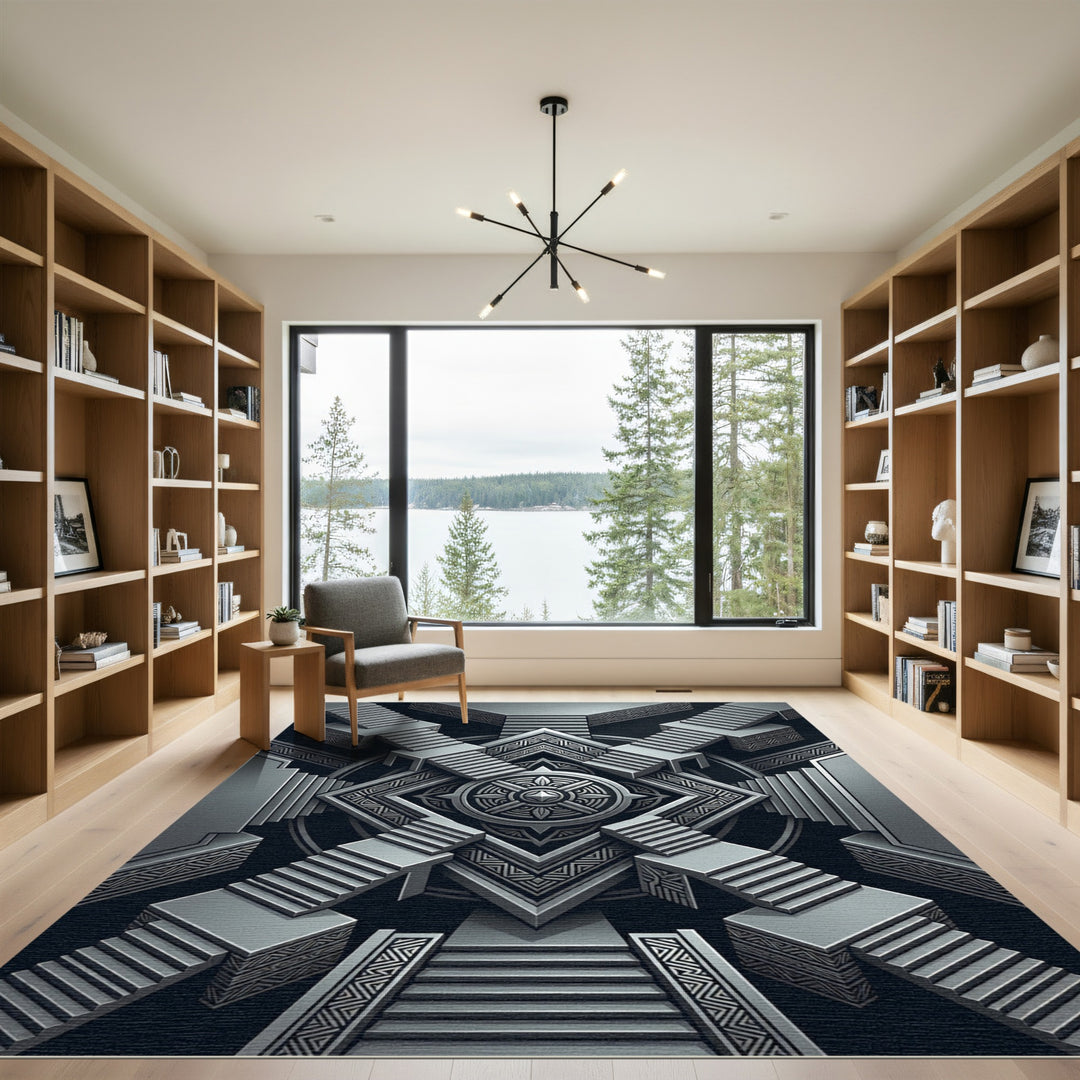 Art Deco Silver Geometric Stairway Rug