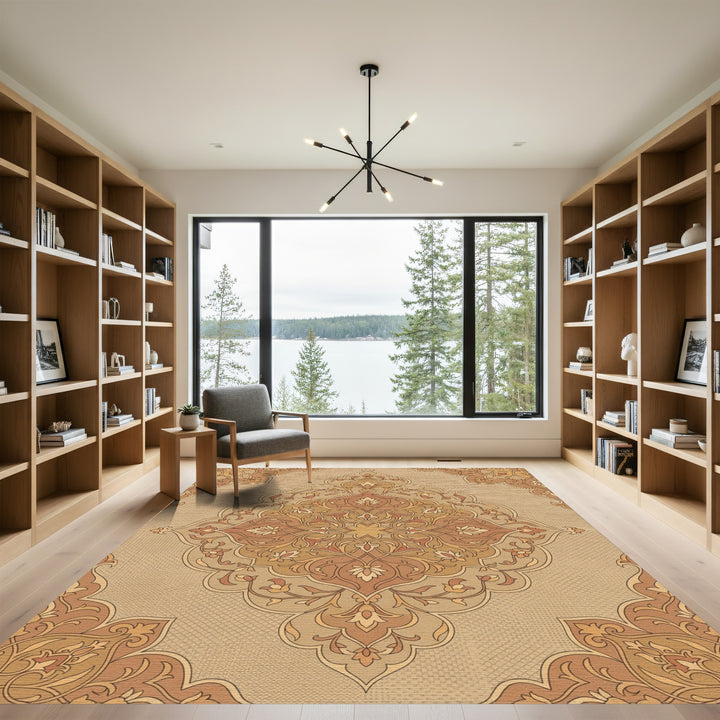 Terracotta Golden Floral Filigree Medallion Rug