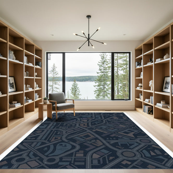 Urban City Street Map Weave Rug