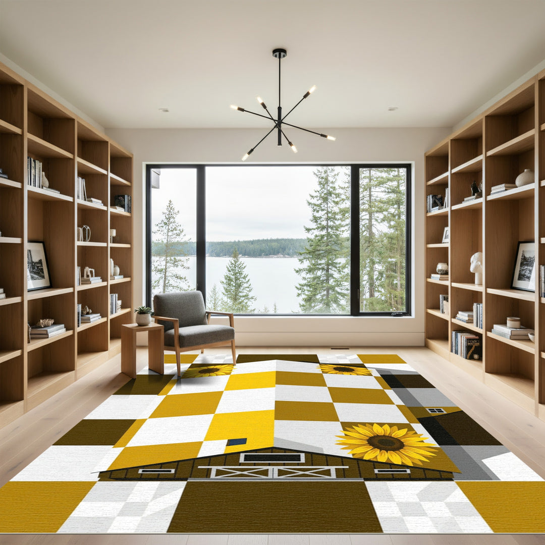Checkerboard Sunflower Barn Contemporary Rug