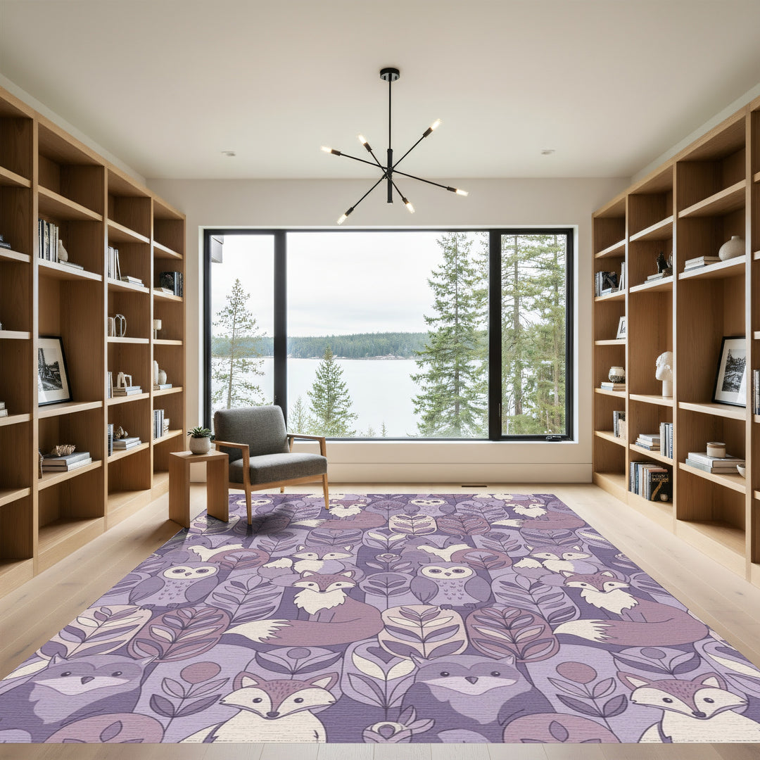 Whimsical Foxes and Owls Forest Rug