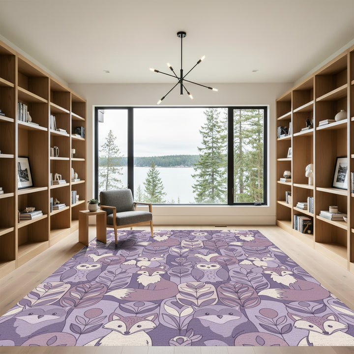 Whimsical Foxes and Owls Forest Rug