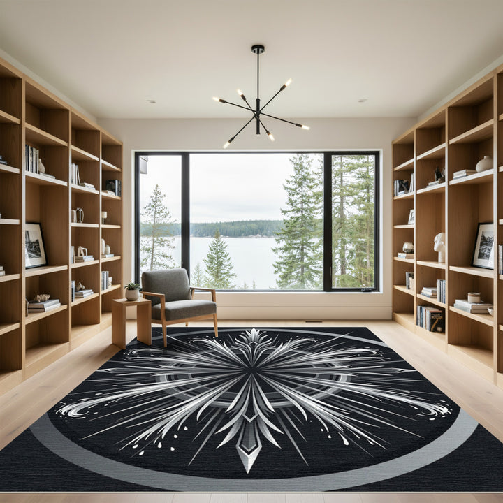 Monochromatic Abstract Starburst Sunburst Rug