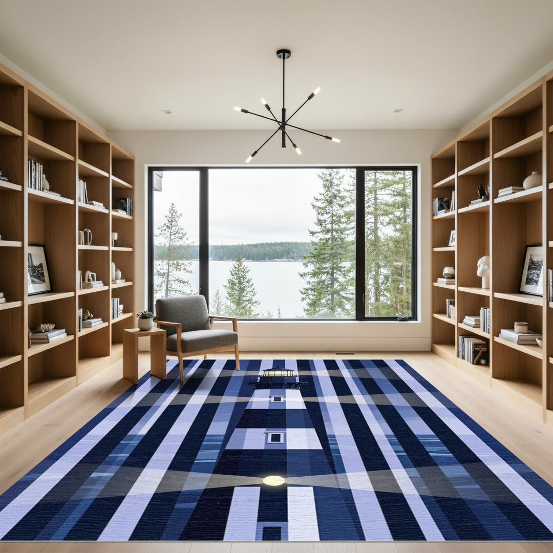 Coastal Blue Lighthouse Stripes Rug