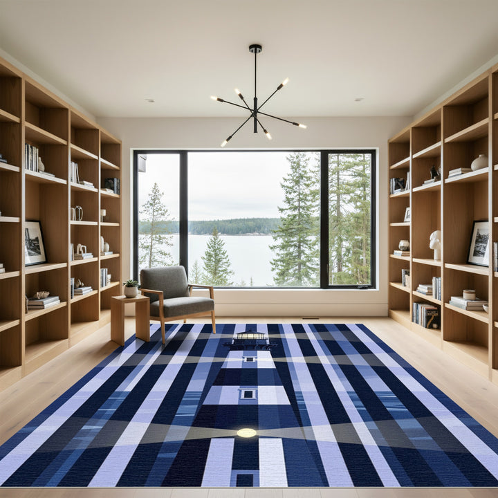 Coastal Blue Lighthouse Stripes Rug