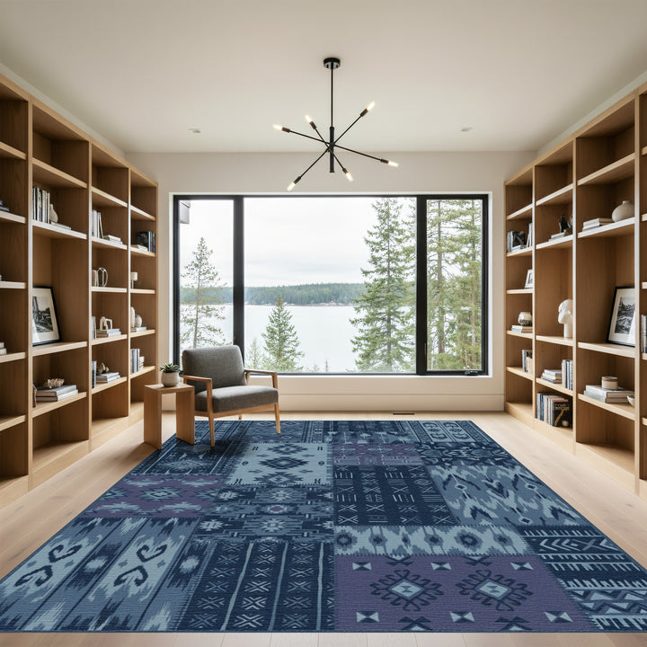 Indigo Patchwork Geometric Tribal Rug