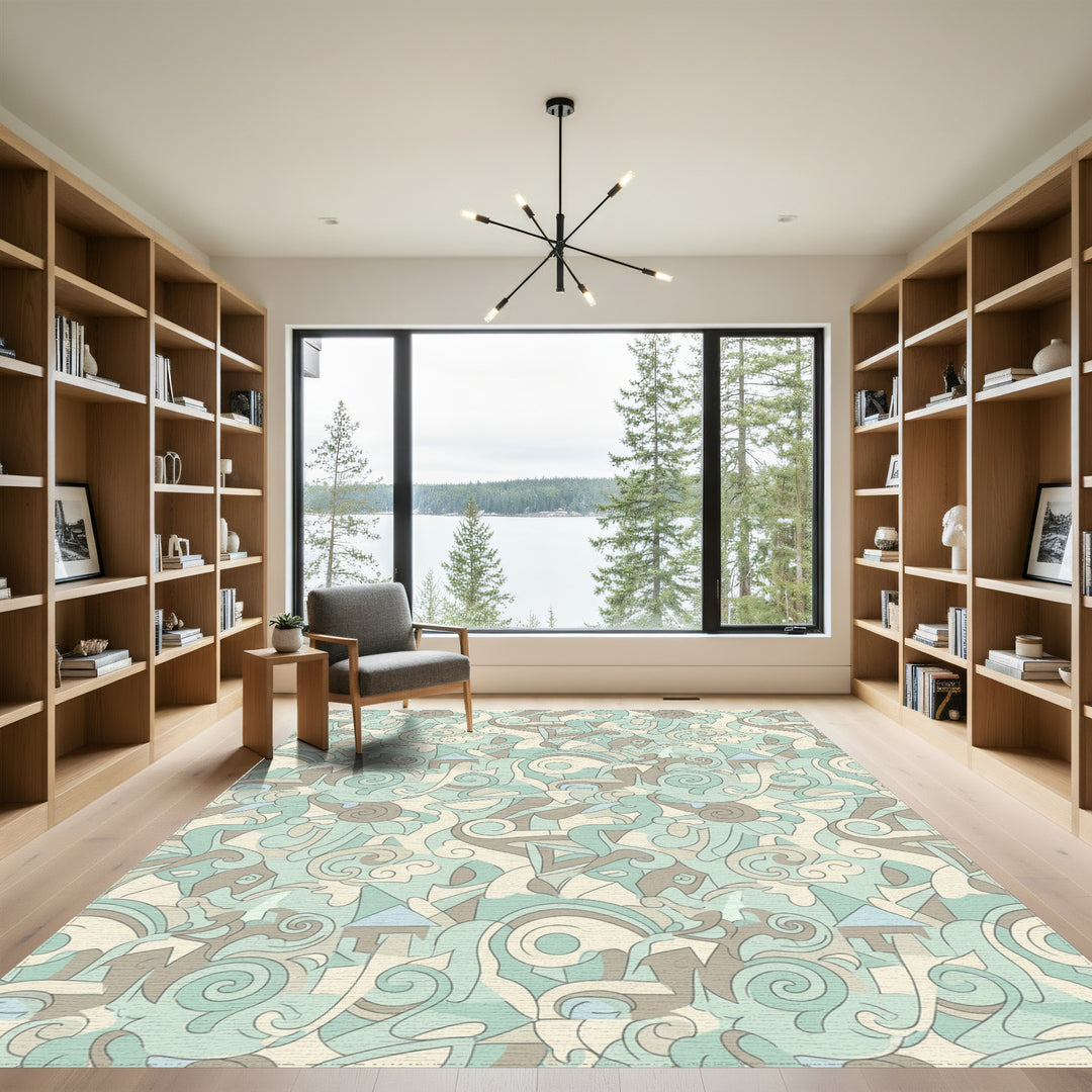 Seafoam Green Abstract Swirl Collage Rug