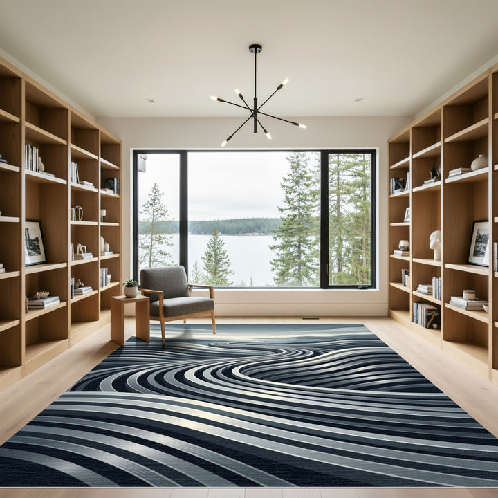 Abstract Silver Wave Scenic Rug