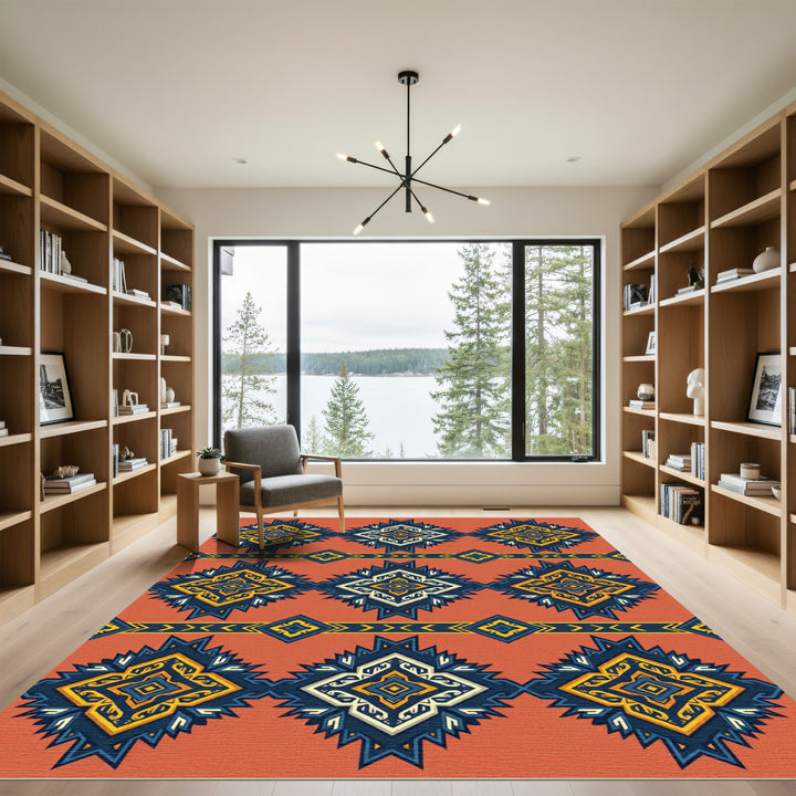 Aztec Sunburst Diamond Geometric Rug
