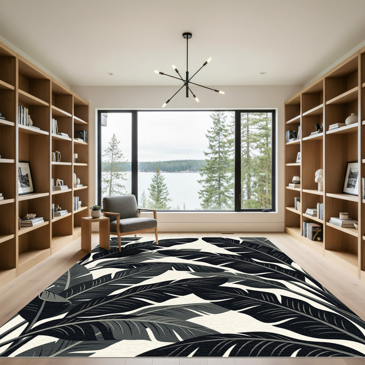 Monochromatic Tropical Banana Leaf Arrangement Rug