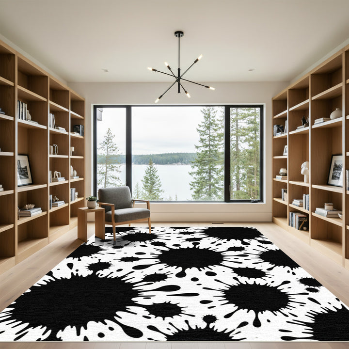 Bold Black Ink Splatter Arrangement Rug