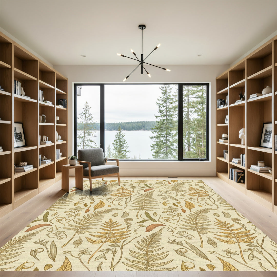 Earthy Fern Leaf Botanical Art Rug