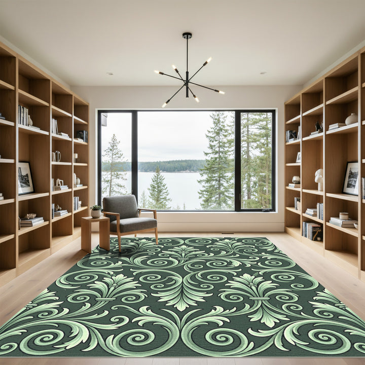 Sage Green Baroque Flourish Rug