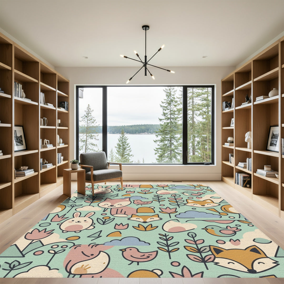 Cute Woodland Critters and Flowers Rug