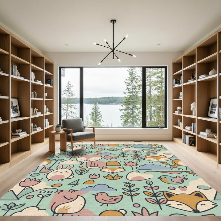 Cute Woodland Critters and Flowers Rug