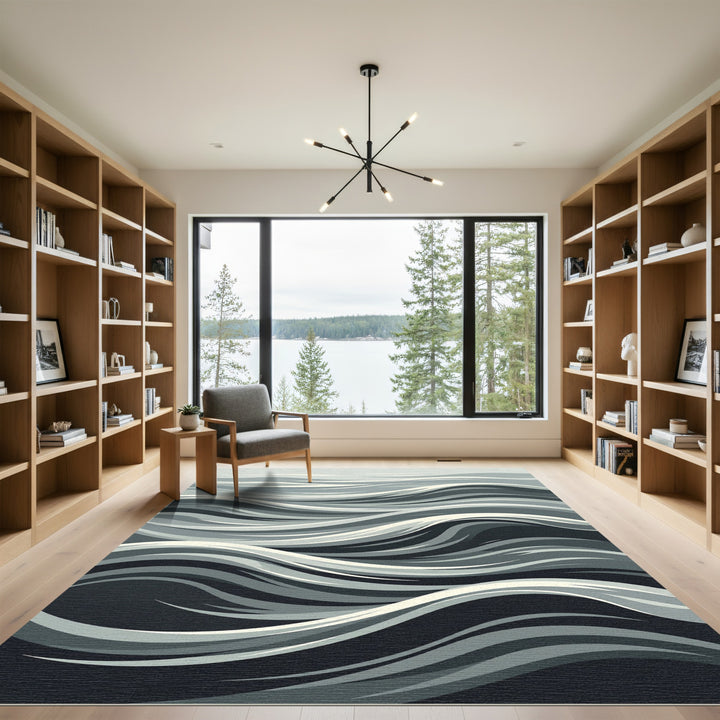 Abstract Grayscale Flowing Wave Rug