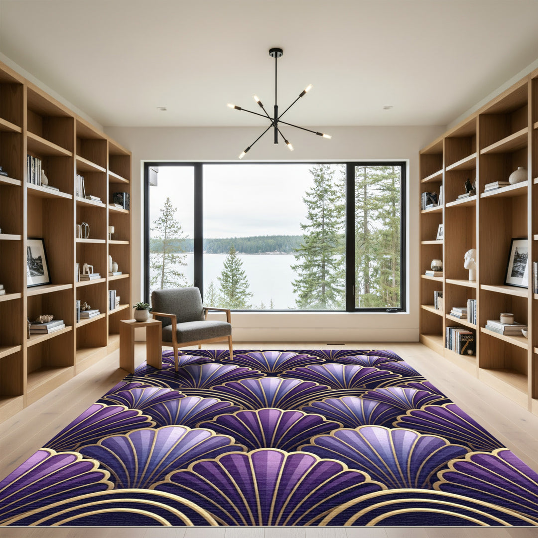 Art Deco Purple Fan Geometric Rug