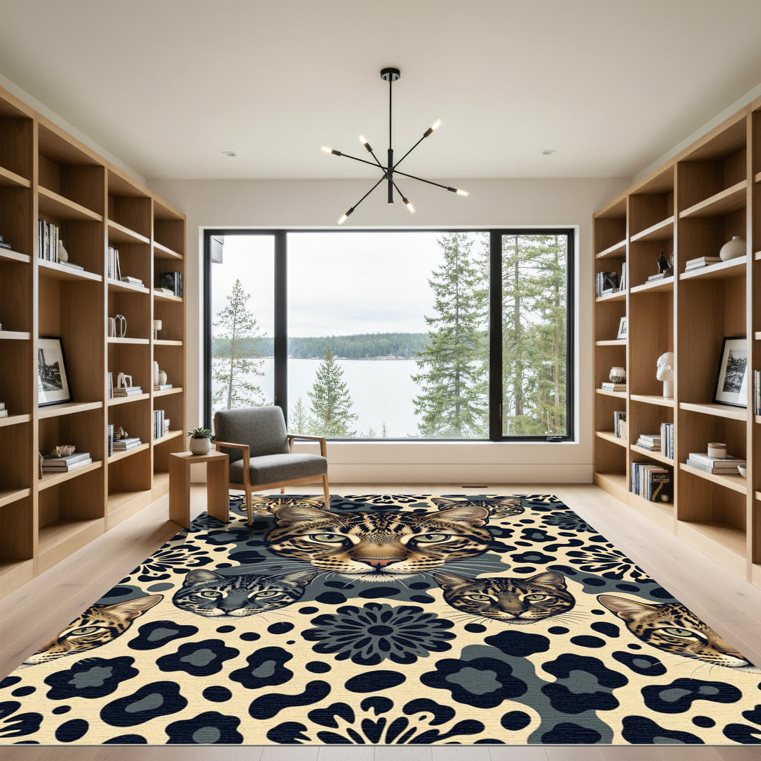 Wild Cat Roaring Leopard Spots Rug