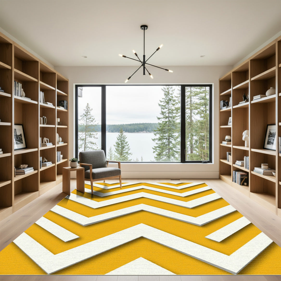 Zigzag Yellow Geometric Chevron Rug