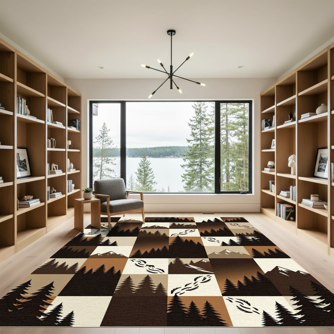 Woodland Mountain Forest Squares Rug