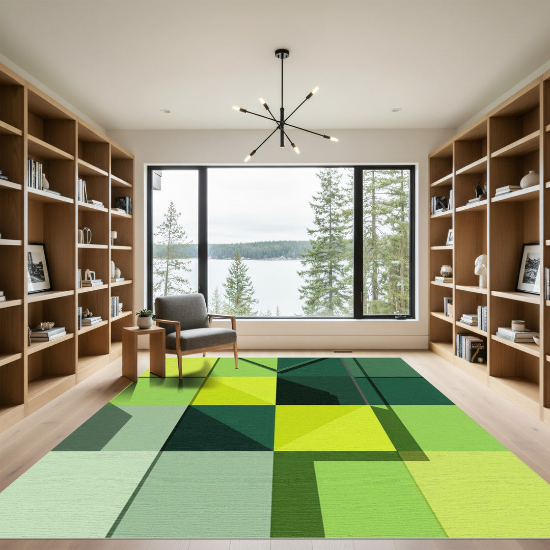 Emerald Geometric Shades Grid Rug