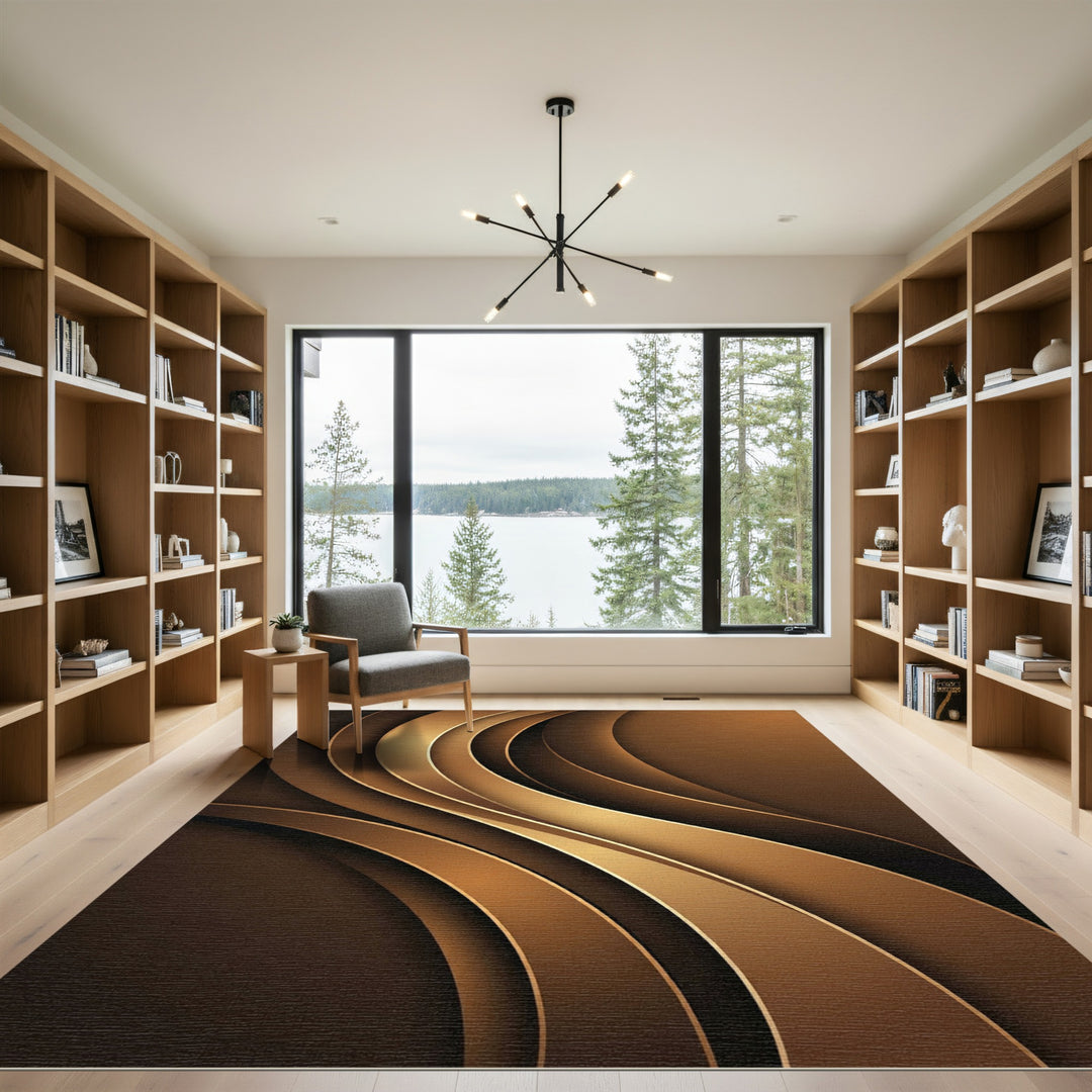 Golden Brown Layered Swirl Rug