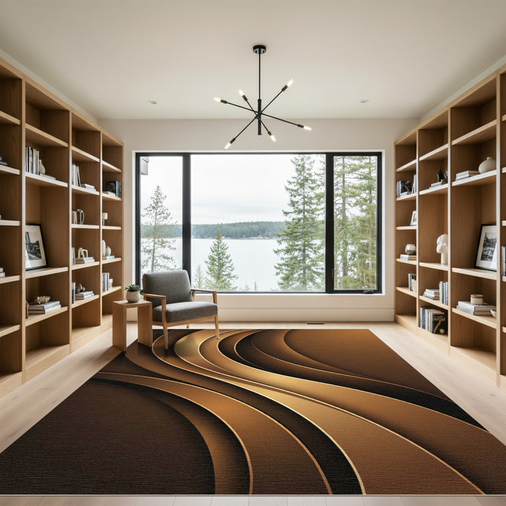 Golden Brown Layered Swirl Rug