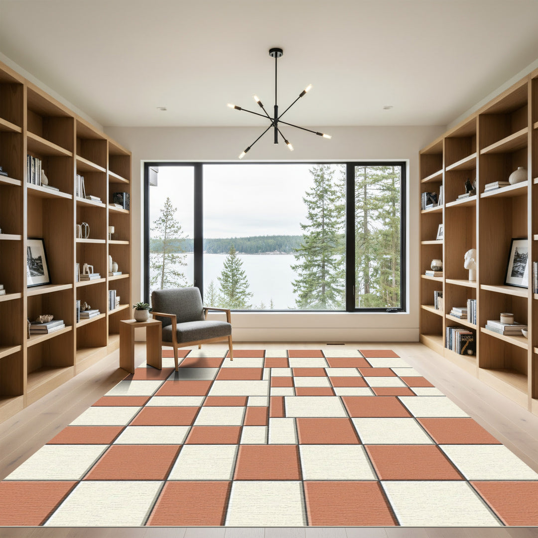 Terracotta Cream Alternating Square Rug