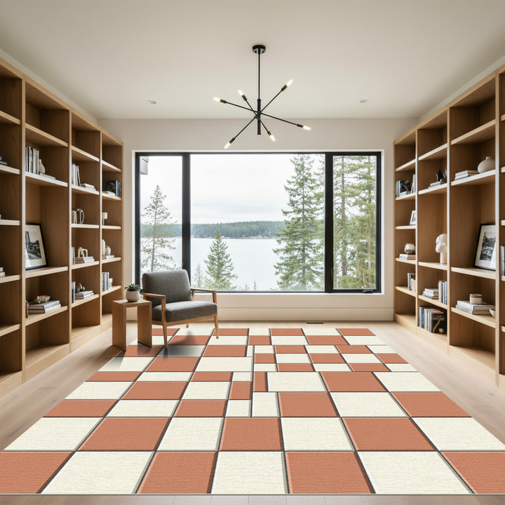Terracotta Cream Alternating Square Rug
