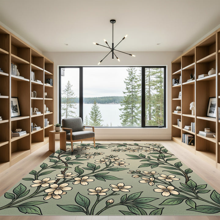 Elegant Ivory Blossom Branch Art Rug