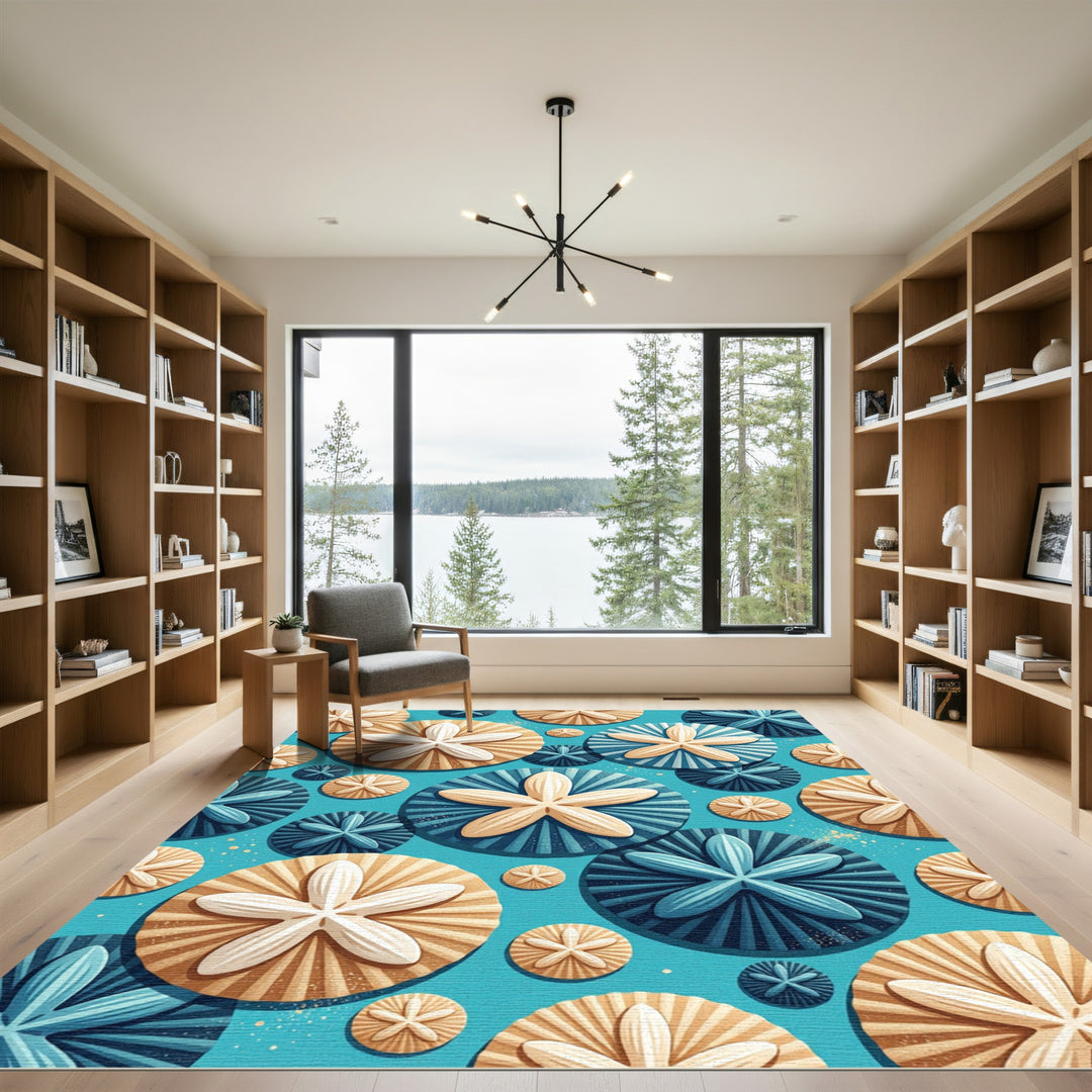 Aqua Starfish Seashell Medallion Rug
