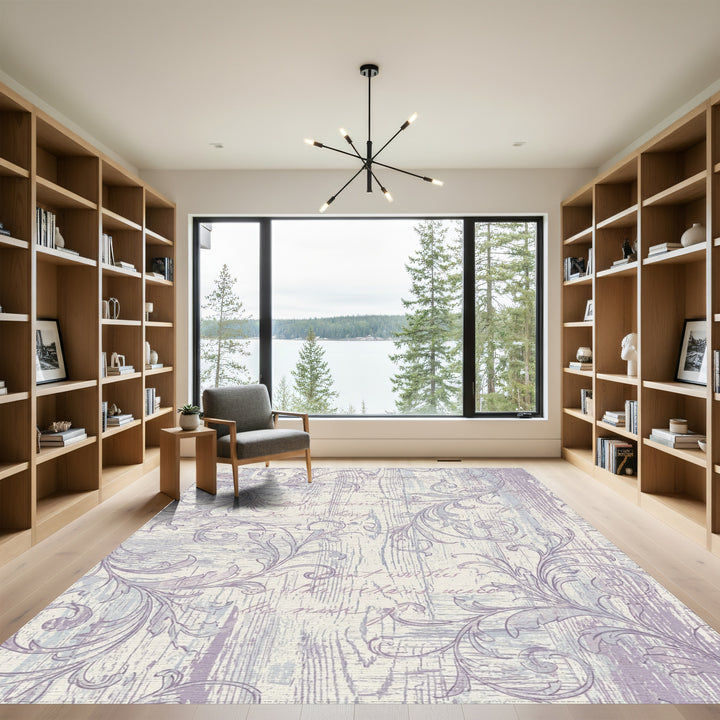 Vintage Lilac Script Wood Grain Rug