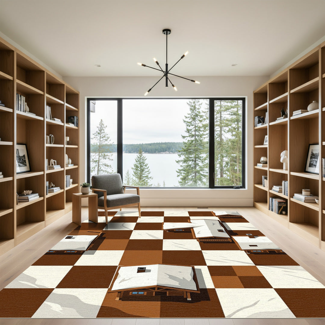 Charming Brown White Ski Lodge Rug