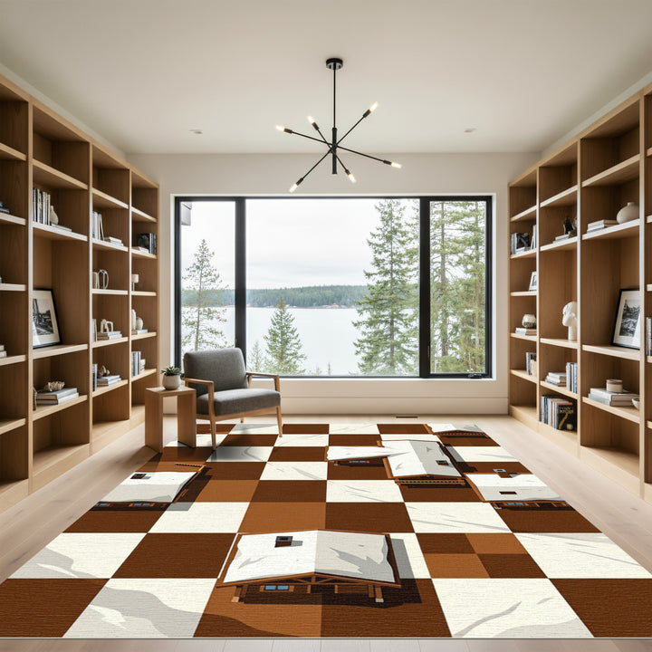 Charming Brown White Ski Lodge Rug
