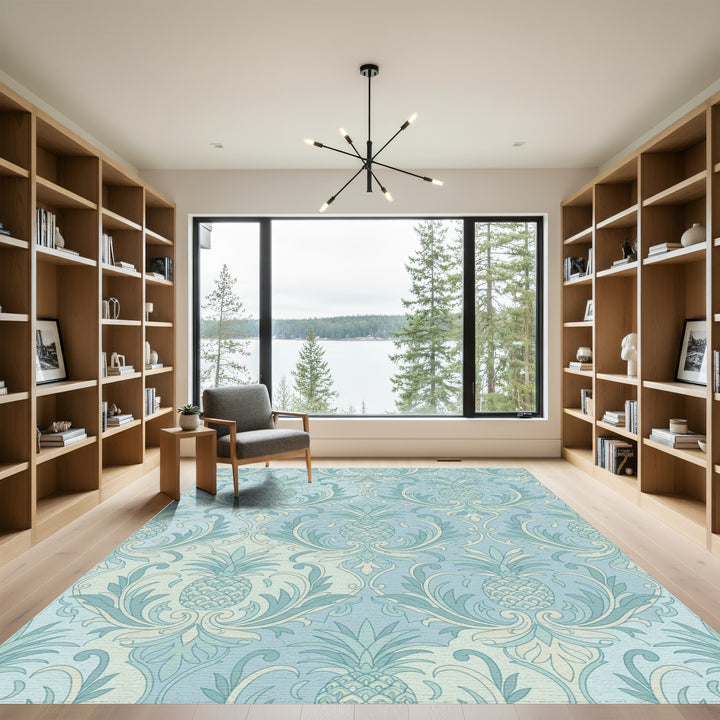 Pale Blue Pineapple Damask Rug