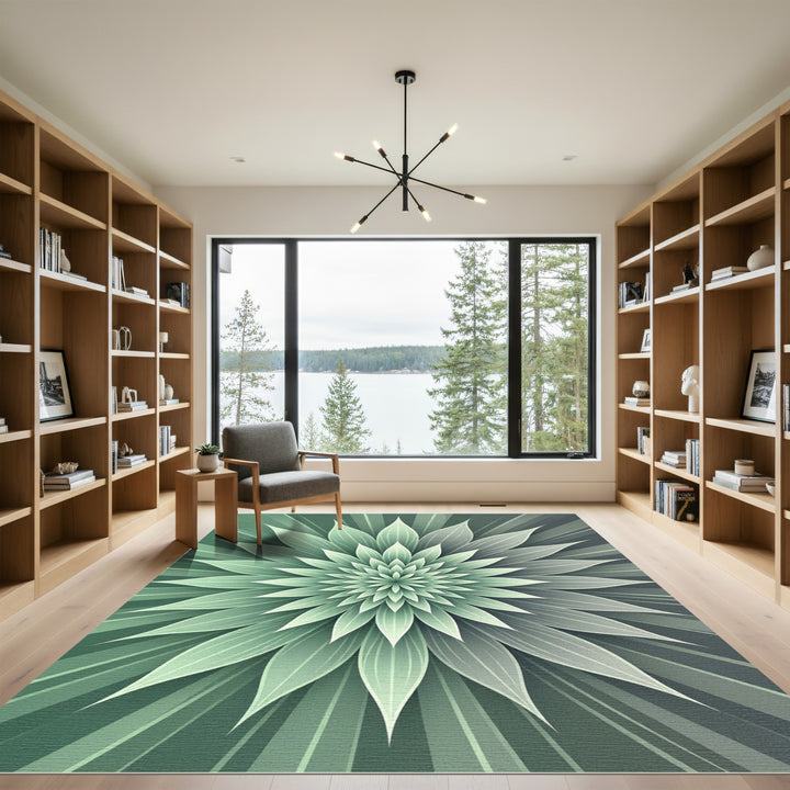Green Petal Burst Lotus Rug